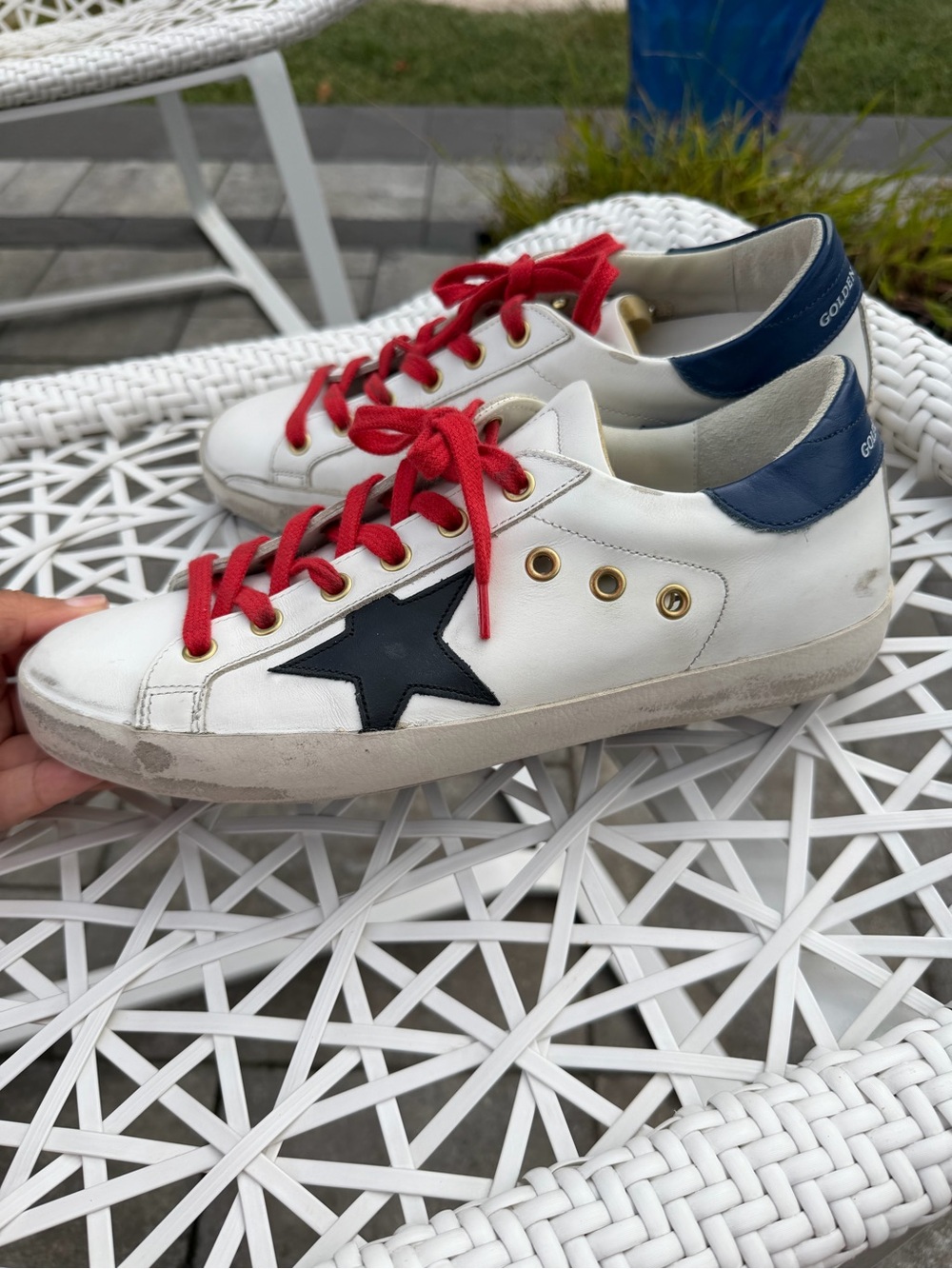 Golden Goose White women’s Sneakers with Red Laces and Navy Heelttga - Picture 3 of 11